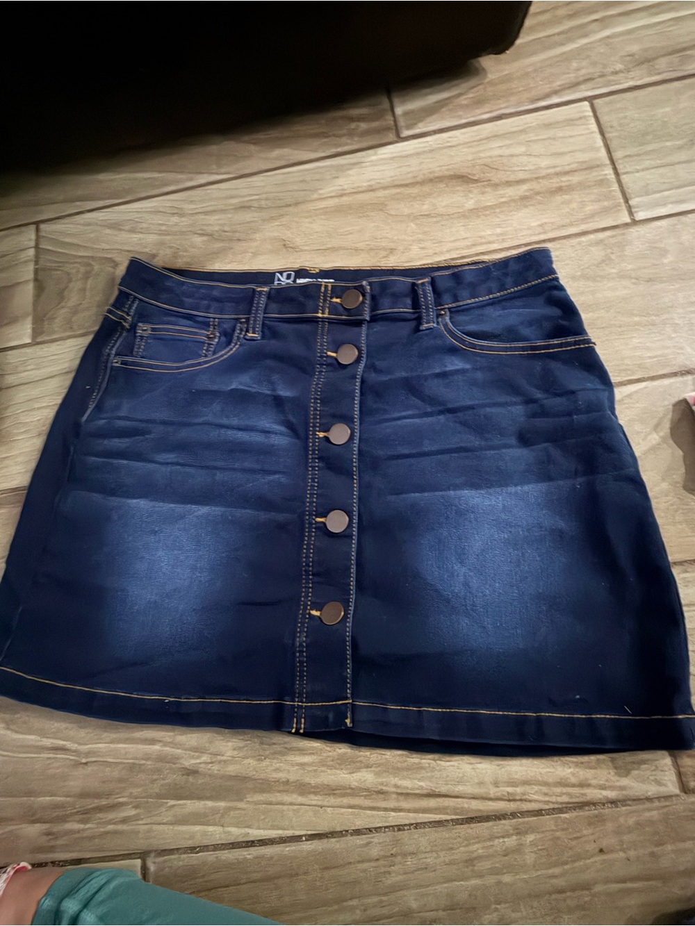 Button-Front Dark Blue Denim Skirt - No boundaries